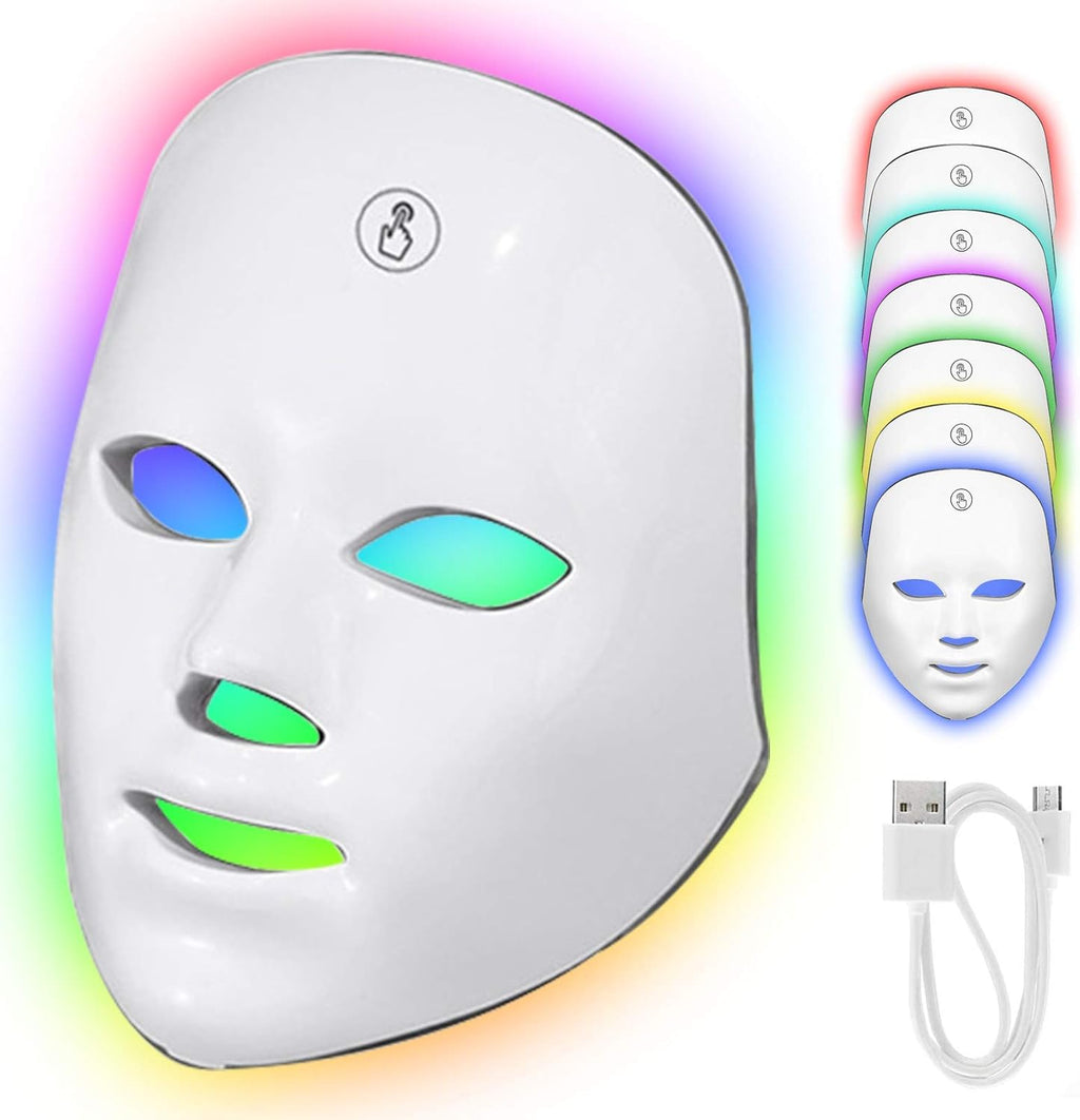 Masque Facial LED Avec Bouton Tactile, 7 Couleurs LED, Masque De Luminothérapie Pour Le Visage, Anti-Rides, Suppression De L'Acné, Rajeunissement De La Peau, Peau Grasse, Anti-Âge, Thérapie Beauté
