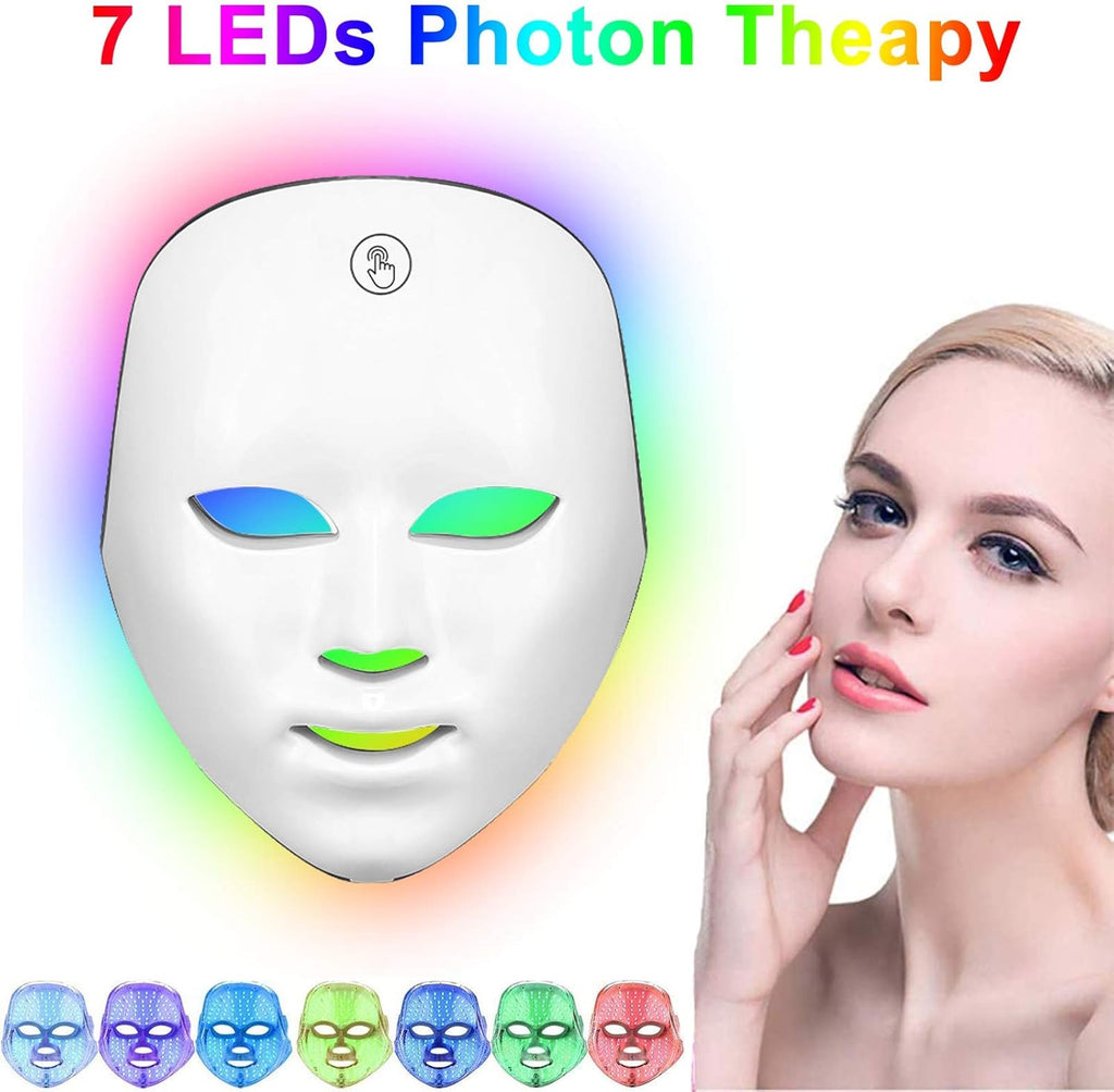 Masque Facial LED Avec Bouton Tactile, 7 Couleurs LED, Masque De Luminothérapie Pour Le Visage, Anti-Rides, Suppression De L'Acné, Rajeunissement De La Peau, Peau Grasse, Anti-Âge, Thérapie Beauté