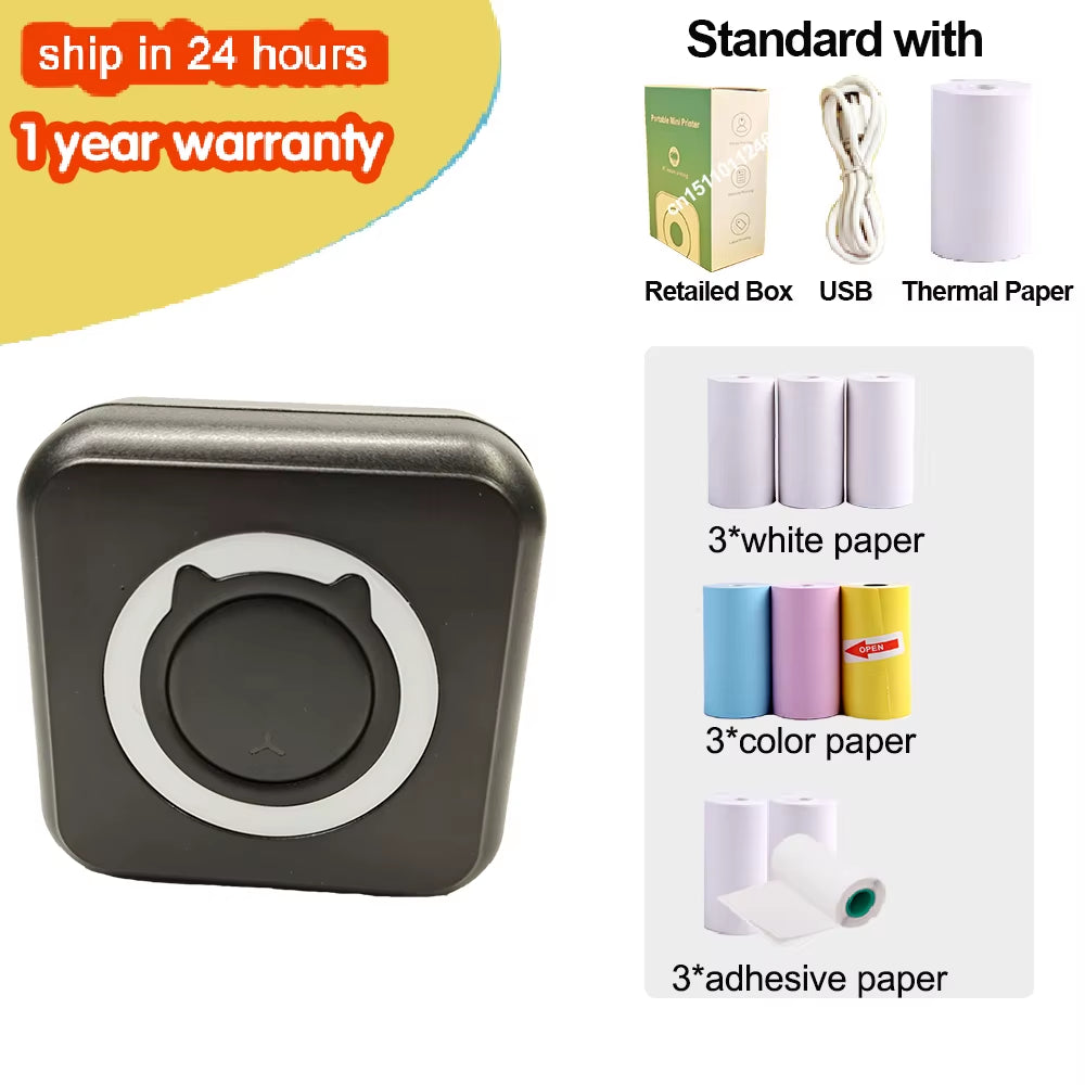 Portable Mini Thermal Printer Wirelessly BT 203Dpi Photo Label Memo Wrong Question Printing Paper USB Cable Imprimante Portable