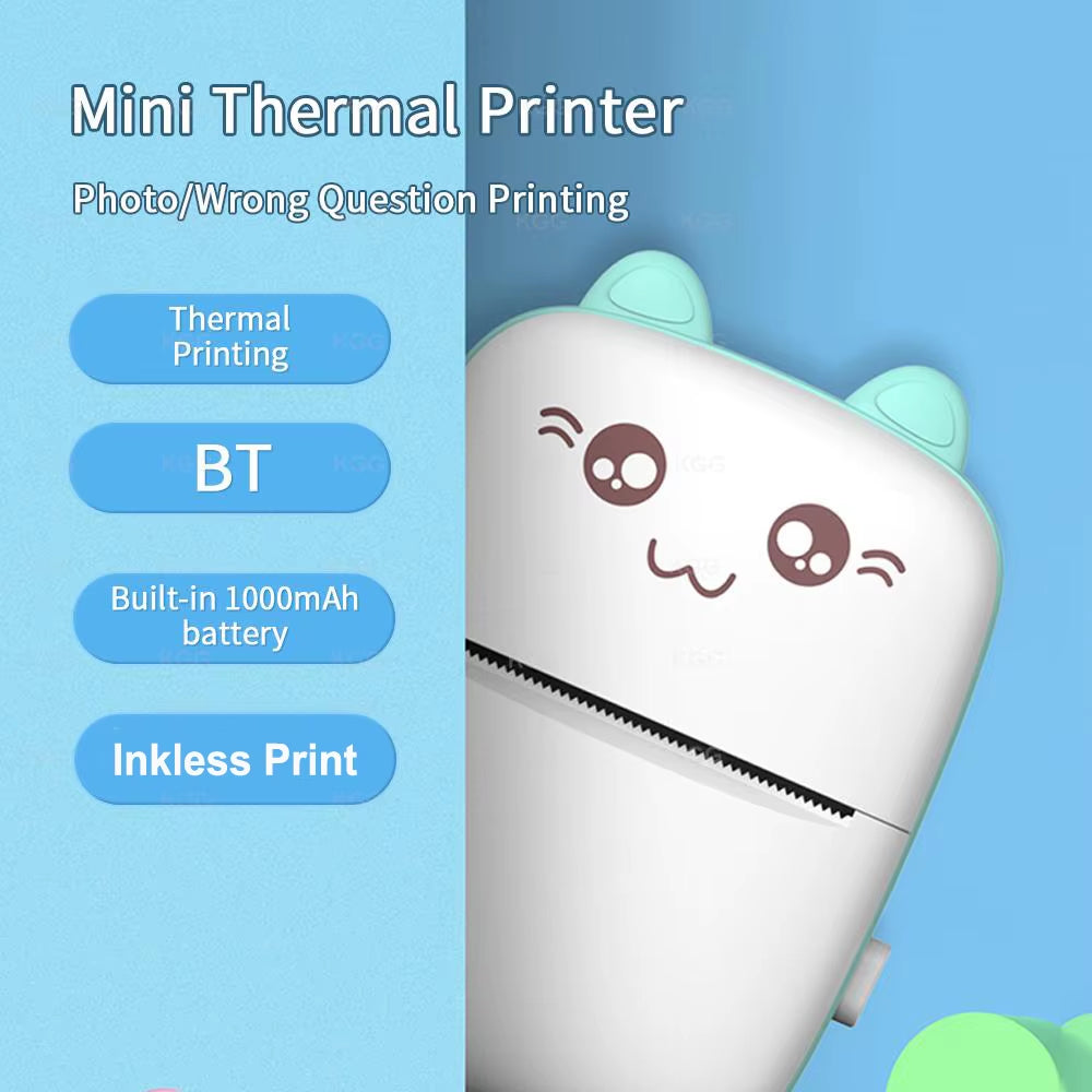 Portable Mini Thermal Printer Wirelessly BT 203Dpi Photo Label Memo Wrong Question Printing Paper USB Cable Imprimante Portable