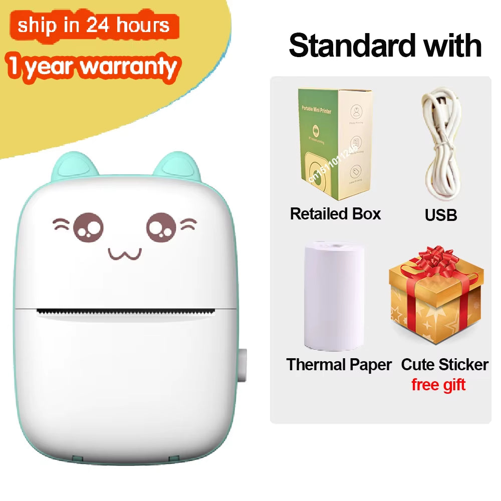 Portable Mini Thermal Printer Wirelessly BT 203Dpi Photo Label Memo Wrong Question Printing Paper USB Cable Imprimante Portable
