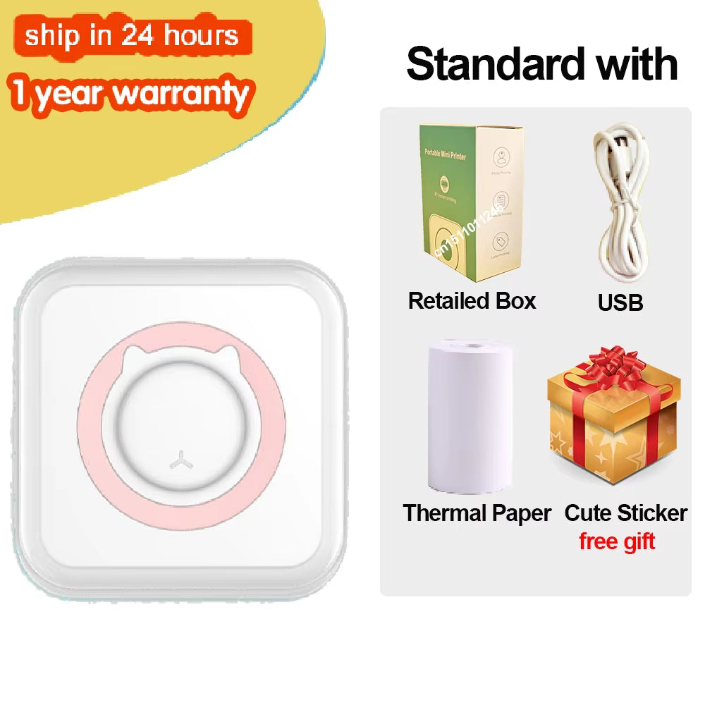 Portable Mini Thermal Printer Wirelessly BT 203Dpi Photo Label Memo Wrong Question Printing Paper USB Cable Imprimante Portable
