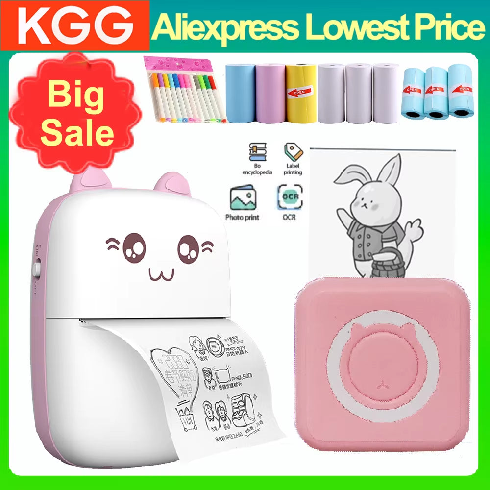 Portable Mini Thermal Printer Wirelessly BT 203Dpi Photo Label Memo Wrong Question Printing Paper USB Cable Imprimante Portable